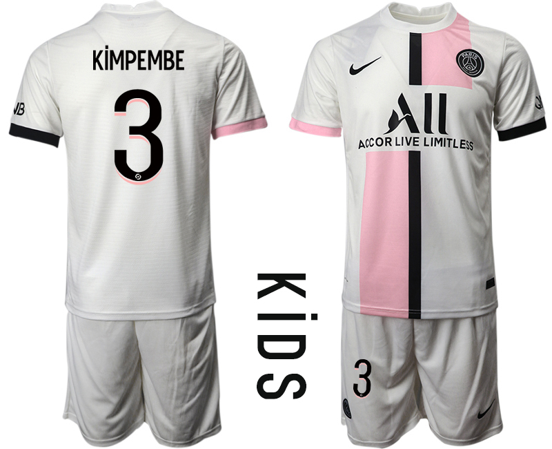 Youth 2021-2022 Club Paris St German away white #3 Soccer Jersey